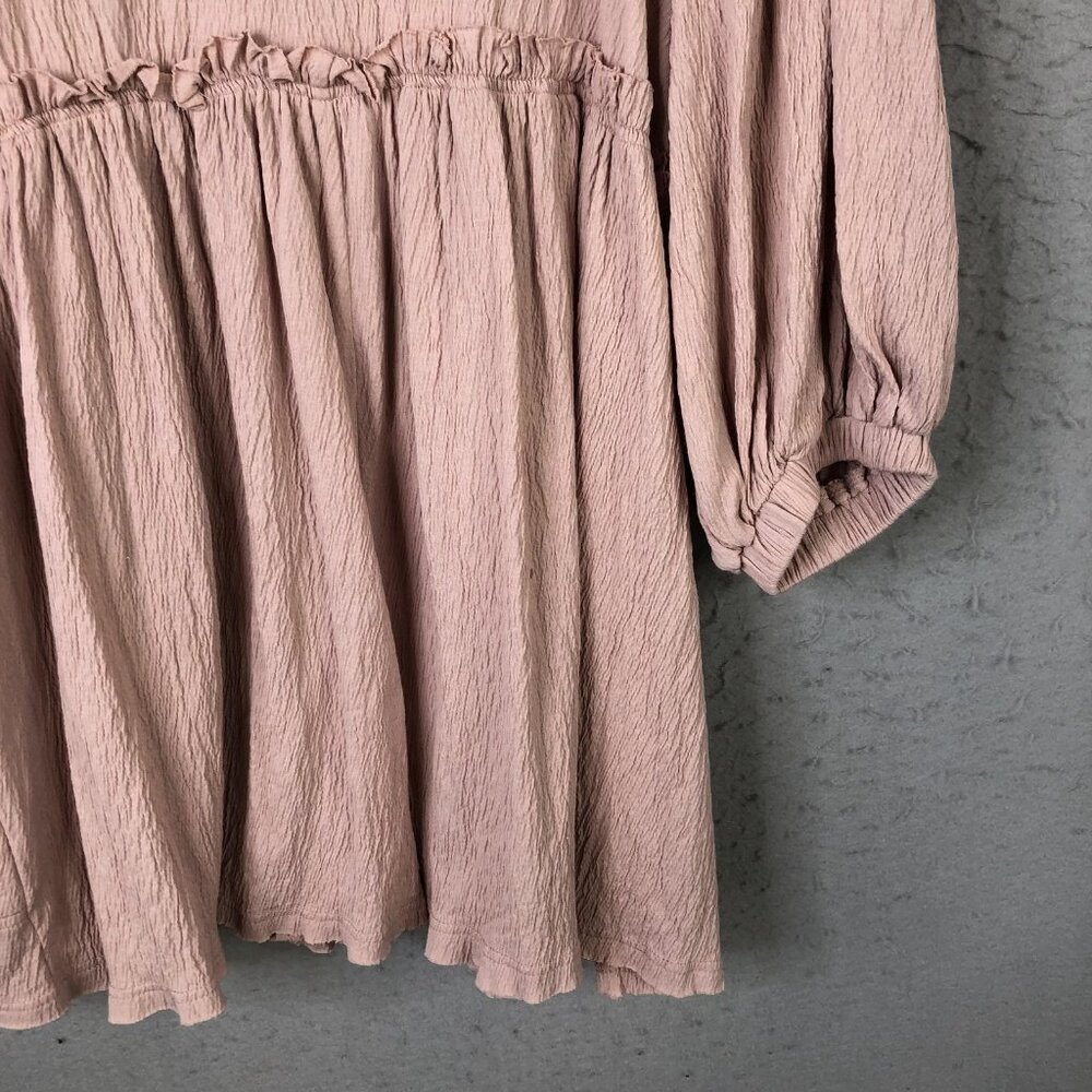 Mable Dress Women M Pink Crinkle Trapeze Boho 3/4 Balloon Sleeve Babydoll Y2K - Picture 15 of 16